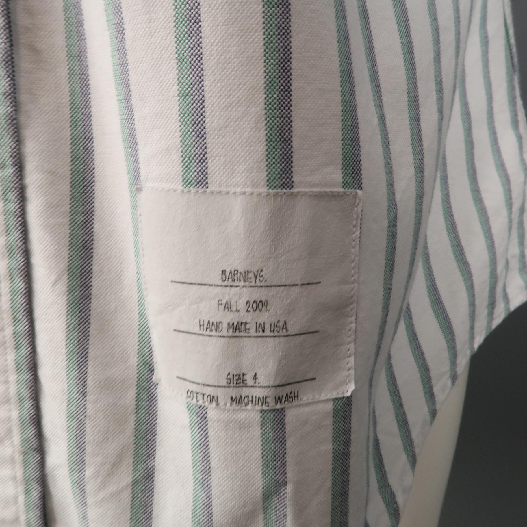 THOM BROWNE Size XL White & Green Stripe Cotton Button Down Long Sleeve Shirt In Excellent Condition In San Francisco, CA