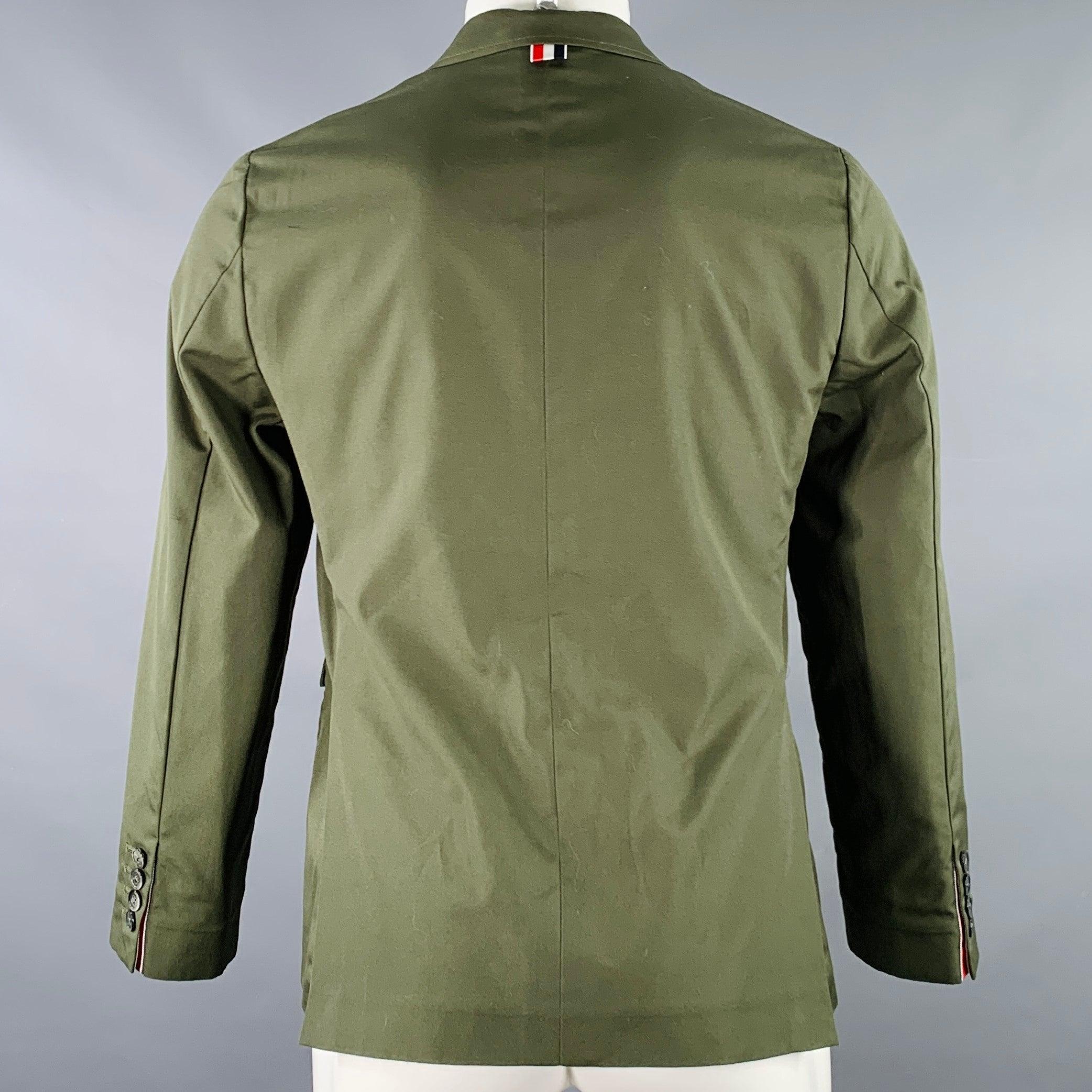 Brown THOM BROWNE Size XS Green Olive Notch Lapel Jacket For Sale