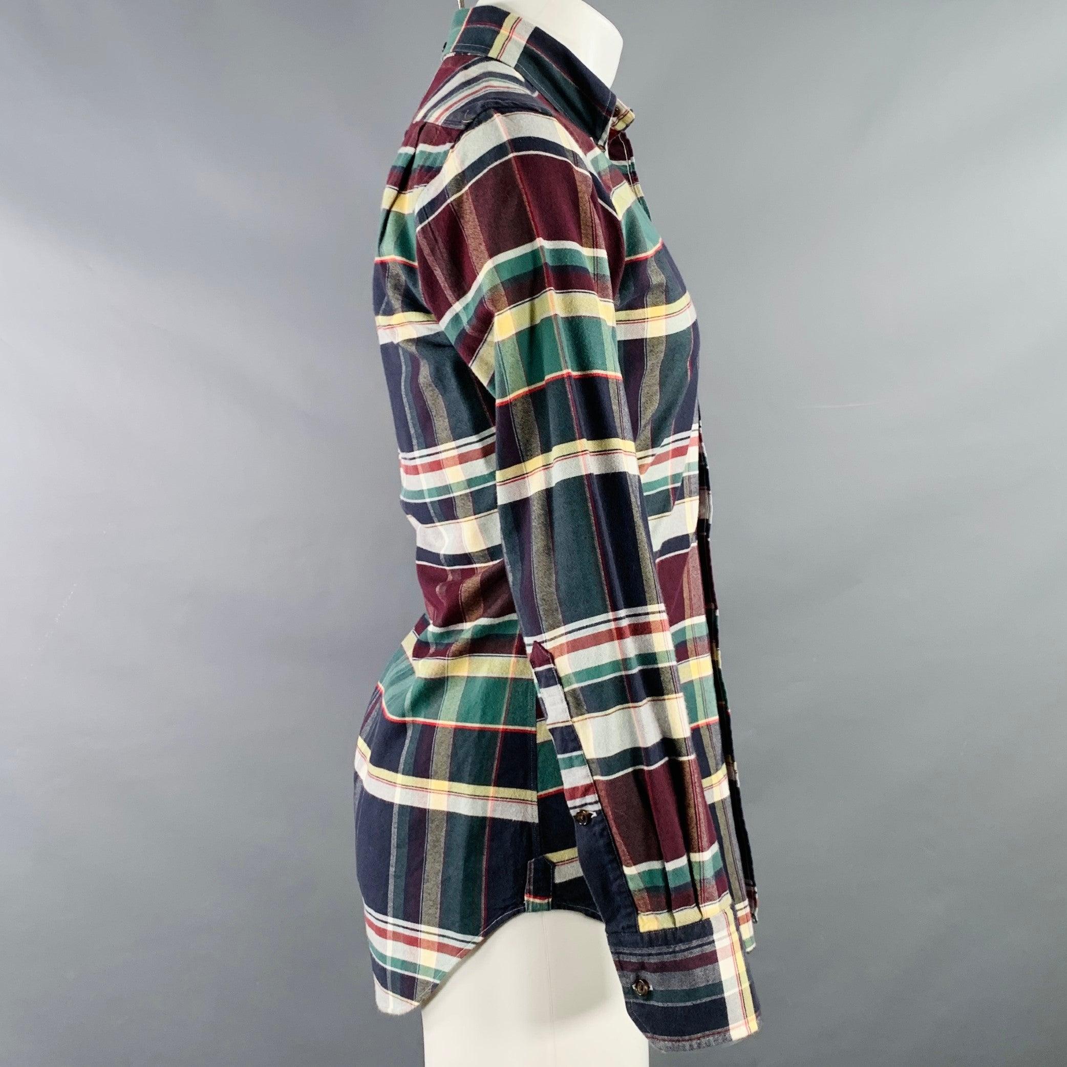 Black THOM BROWNE Size XS Multi-Color Plaid Cotton One Pocket Long Sleeve Shirt For Sale