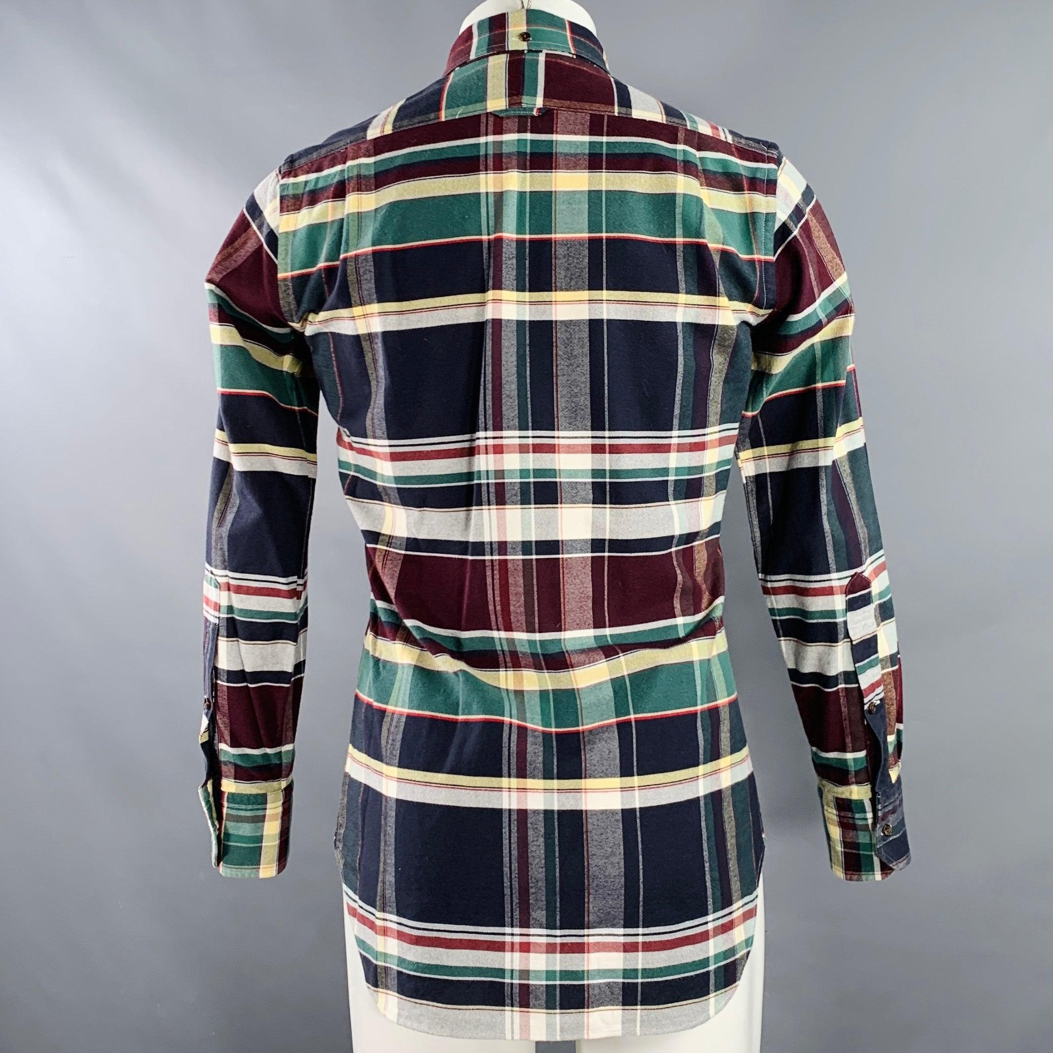 THOM BROWNE Size XS Multi-Color Plaid Cotton One Pocket Long Sleeve Shirt In Excellent Condition For Sale In San Francisco, CA