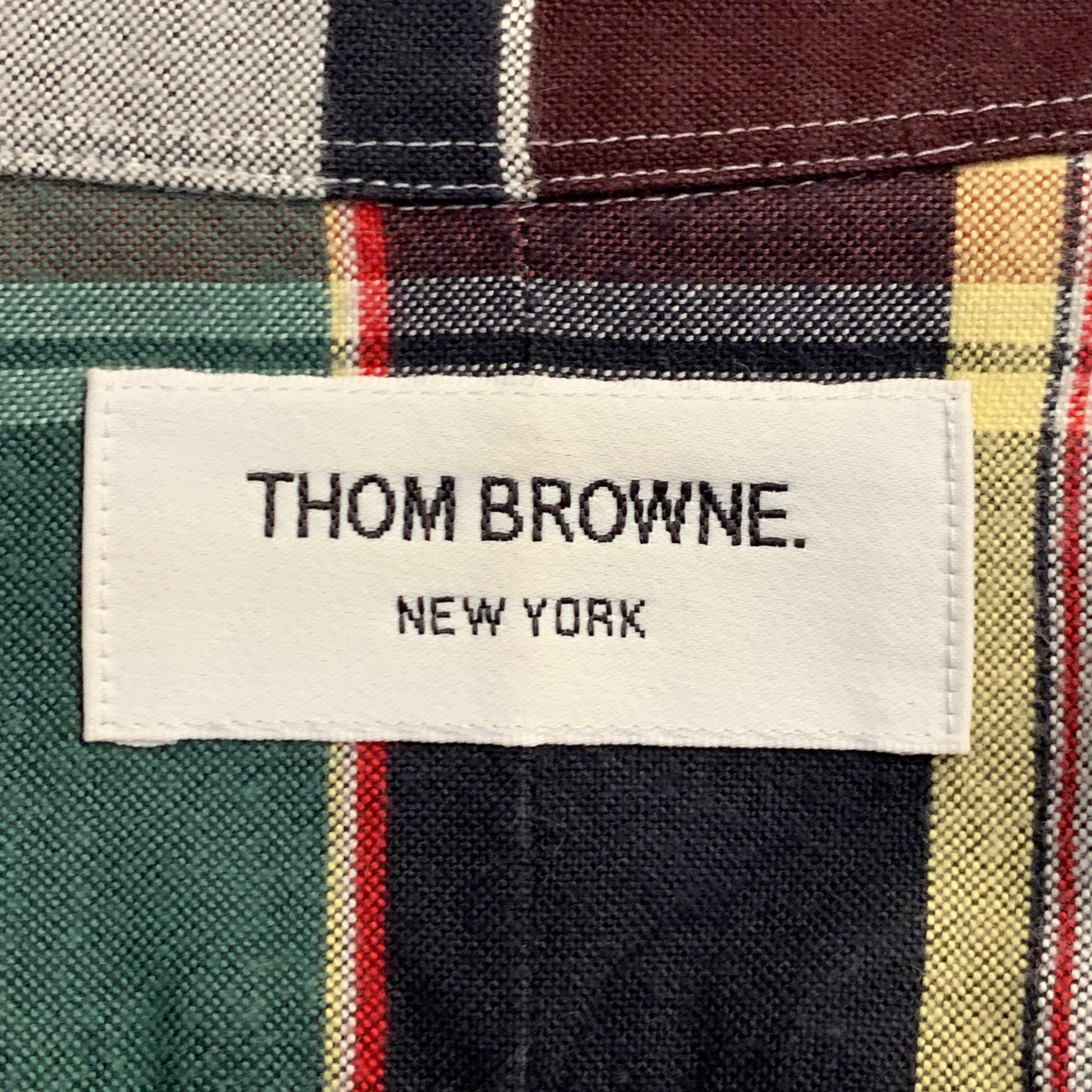 Men's THOM BROWNE Size XS Multi-Color Plaid Cotton One Pocket Long Sleeve Shirt For Sale