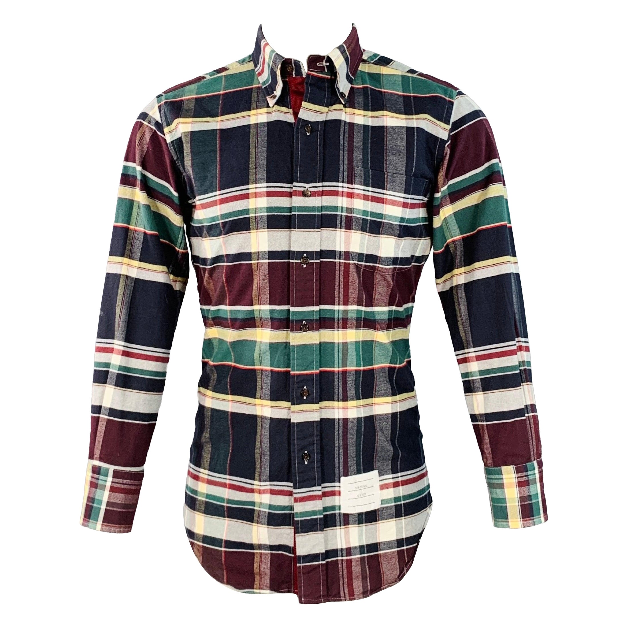 THOM BROWNE Size XS Multi Color Plaid Cotton One Pocket Long Sleeve Shirt