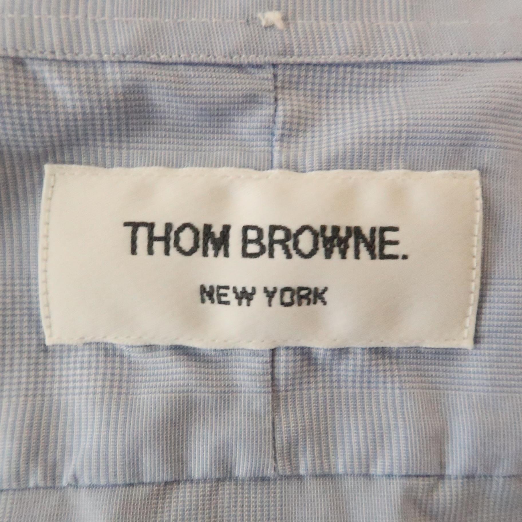 Men's THOM BROWNE Size XXL Blue Glenplaid Cotton Button Up Long Sleeve Shirt