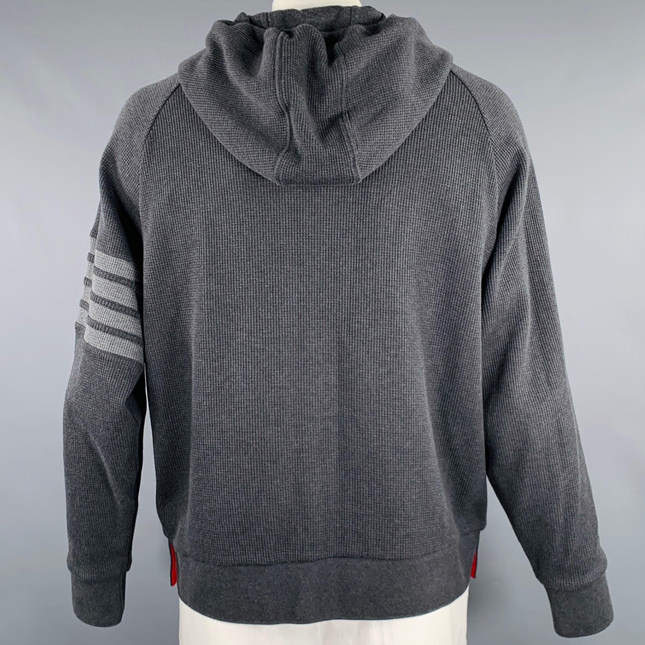 Black THOM BROWNE Size XXL Grey Charcoal Waffle Knit Cotton Jacket For Sale