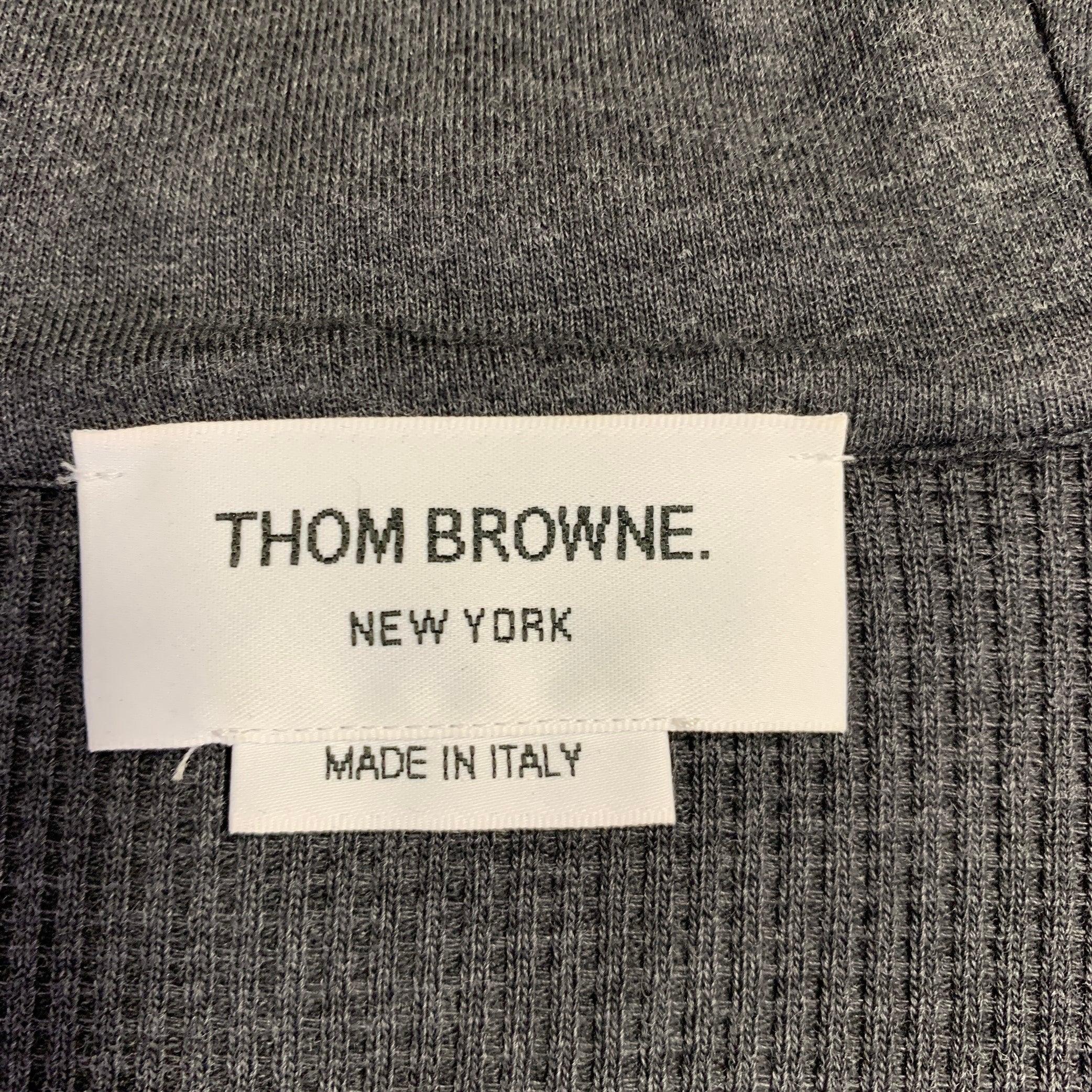 THOM BROWNE Size XXL Grey Charcoal Waffle Knit Cotton Jacket In Excellent Condition For Sale In San Francisco, CA