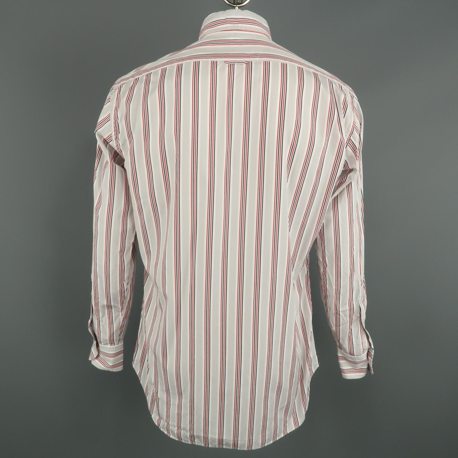 THOM BROWNE Size XXL Light Grey Stripe Cotton Button Down Long Sleeve Shirt In Excellent Condition In San Francisco, CA