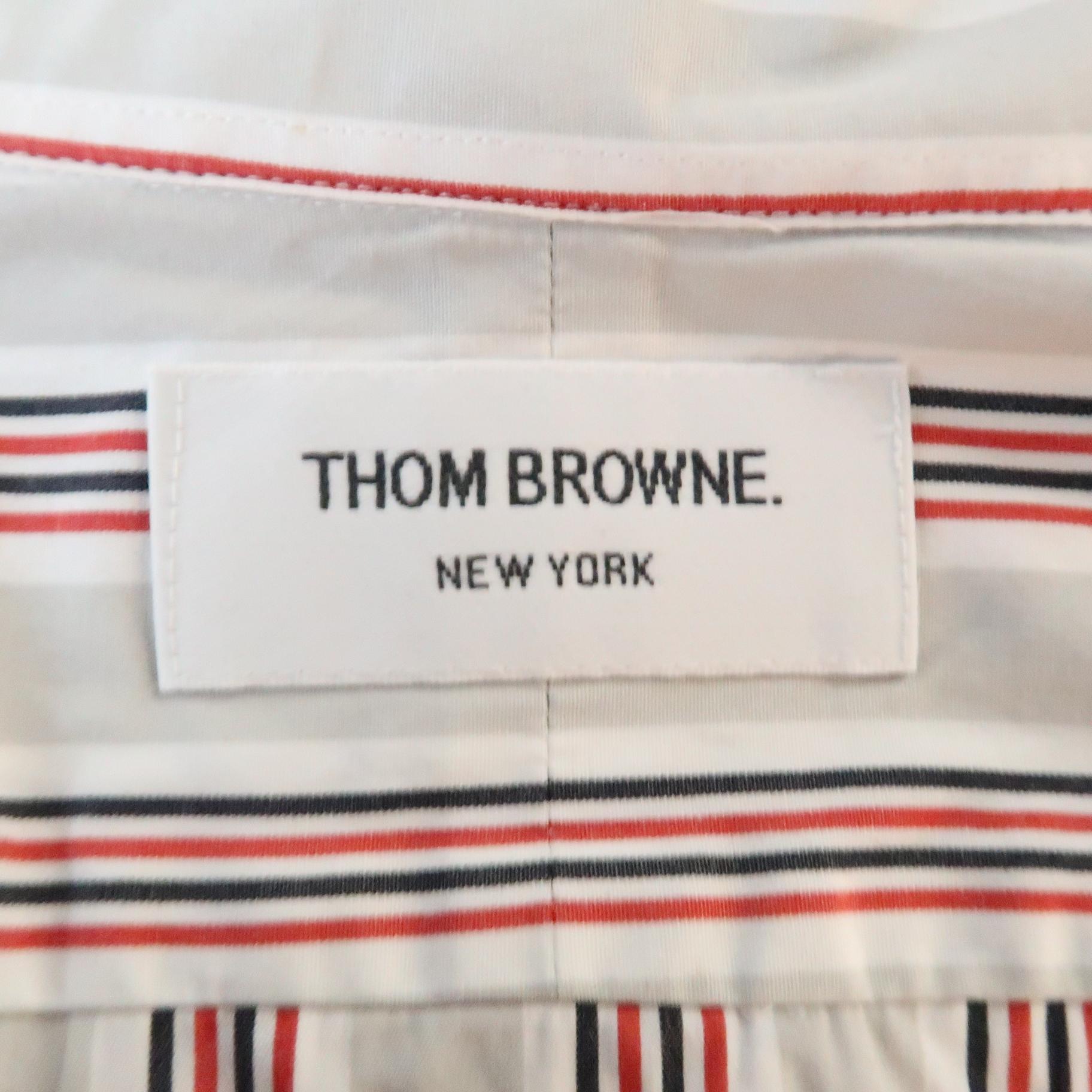 Men's THOM BROWNE Size XXL Light Grey Stripe Cotton Button Down Long Sleeve Shirt