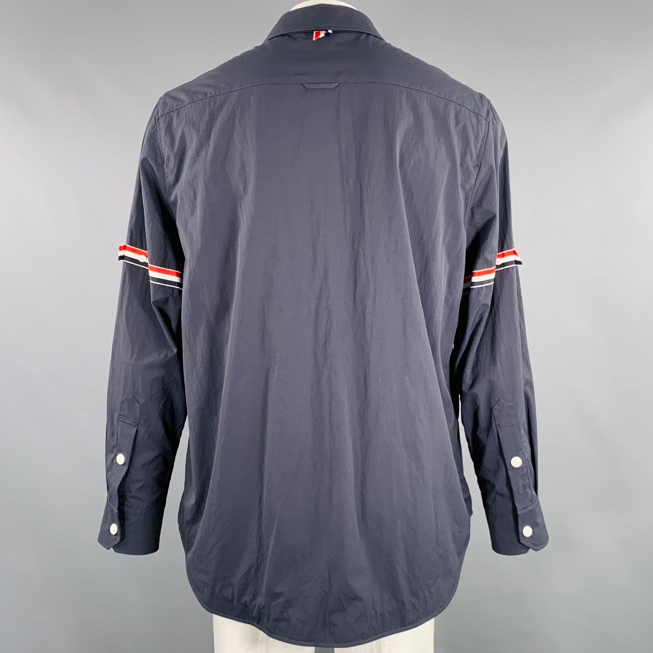 Black THOM BROWNE Size XXL Navy Nylon Long Sleeve Shirt Jacket For Sale