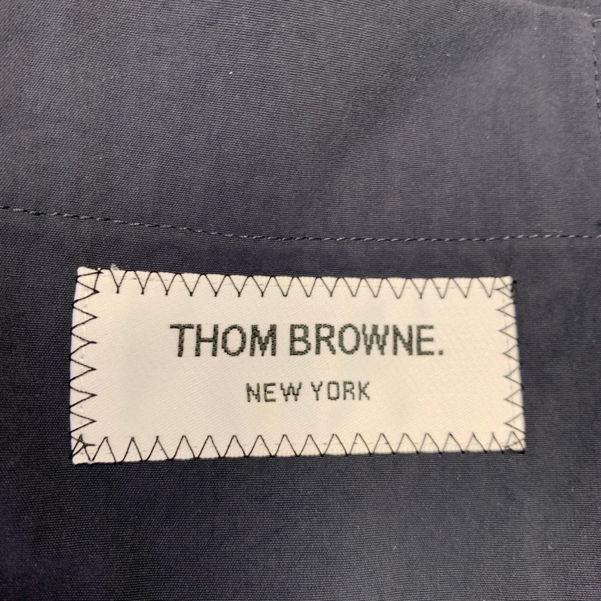 THOM BROWNE Size XXL Navy Nylon Long Sleeve Shirt Jacket In Excellent Condition For Sale In San Francisco, CA