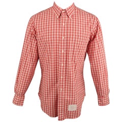 THOM BROWNE Size XXL Red 
White Plaid Cotton Button Up Long Sleeve Shirt