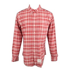 THOM BROWNE Size XXL Red 
White Plaid Cotton Button Up Long Sleeve Shirt