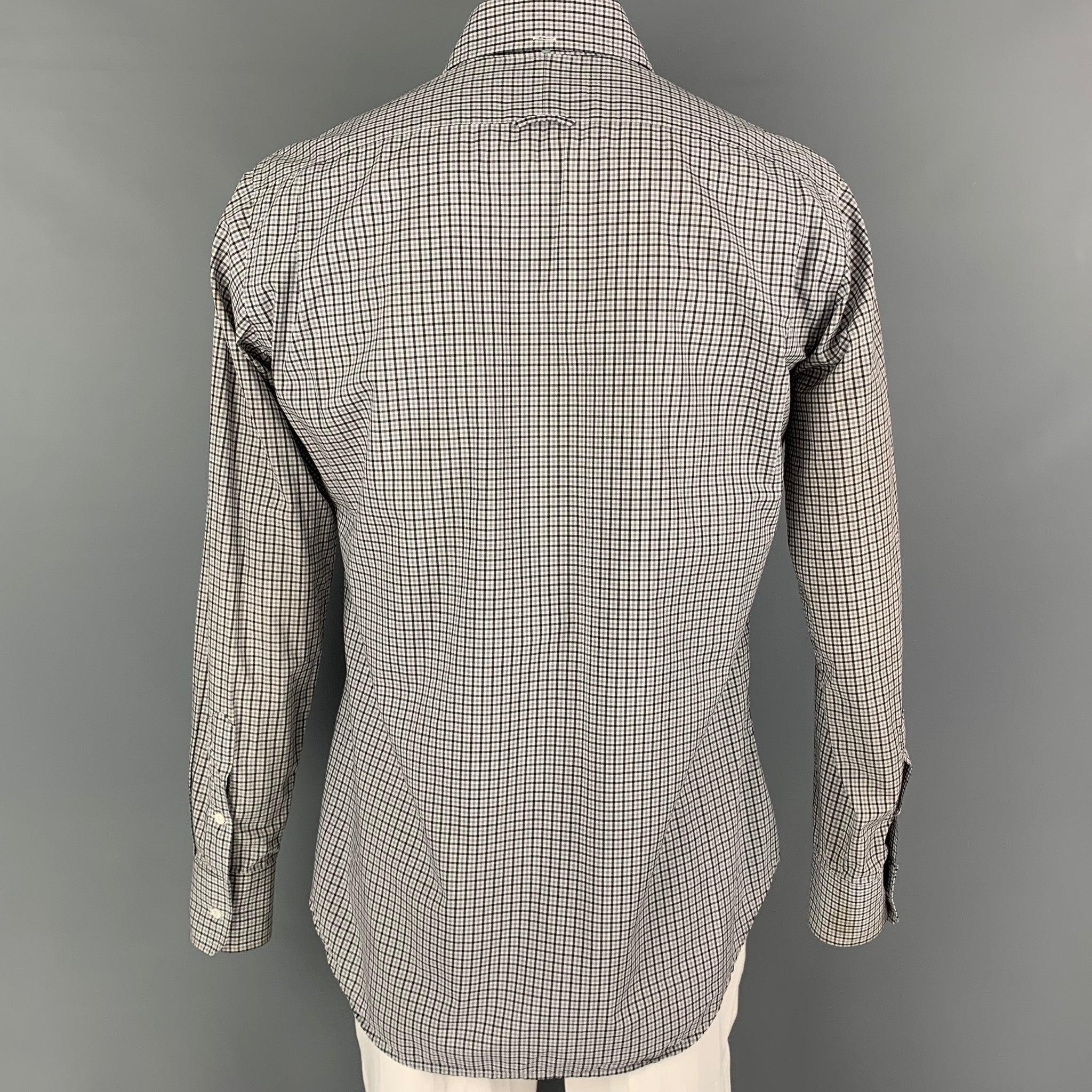 THOM BROWNE Spring 2009 Size L White Black Plaid Cotton Long Sleeve Shirt In Good Condition For Sale In San Francisco, CA