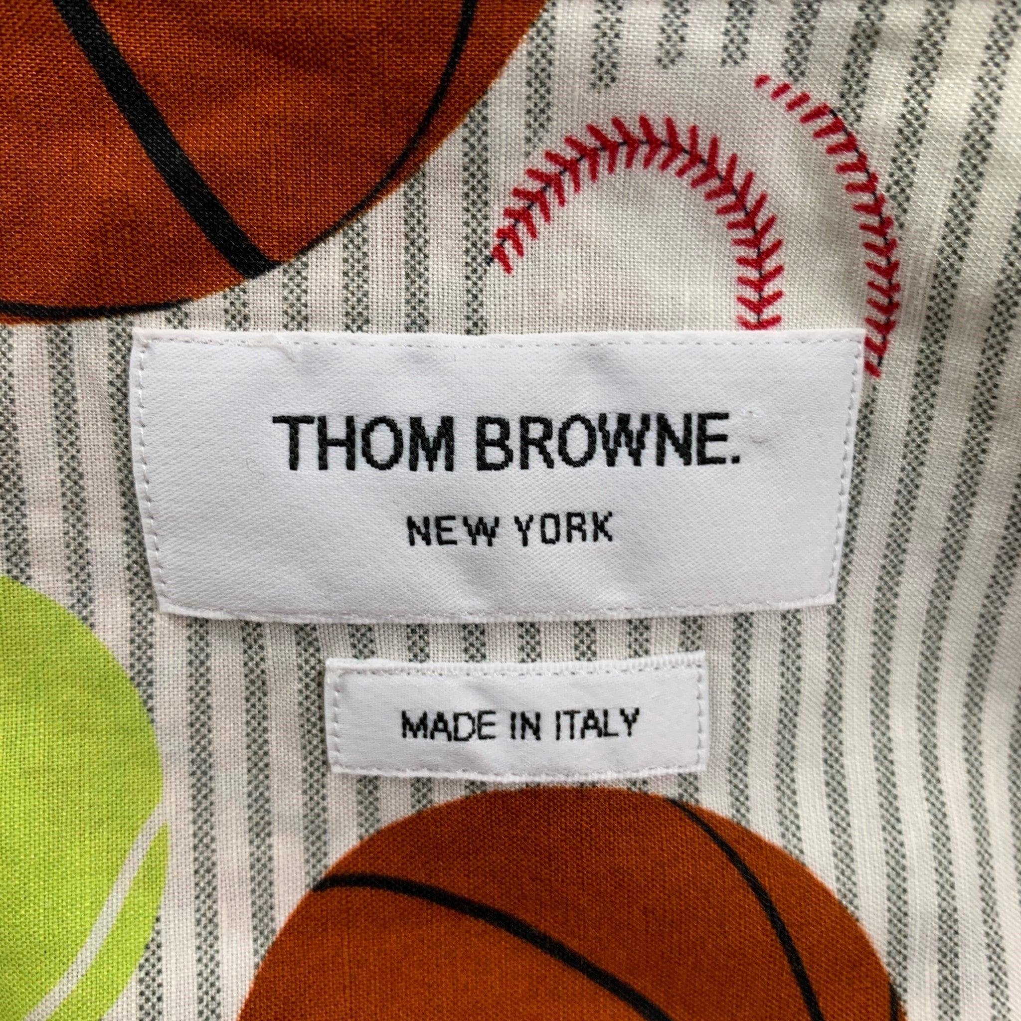 THOM BROWNE SS 20 Size M Multi-Color Cotton Blend Button Up Short Sleeve Shirt For Sale 1