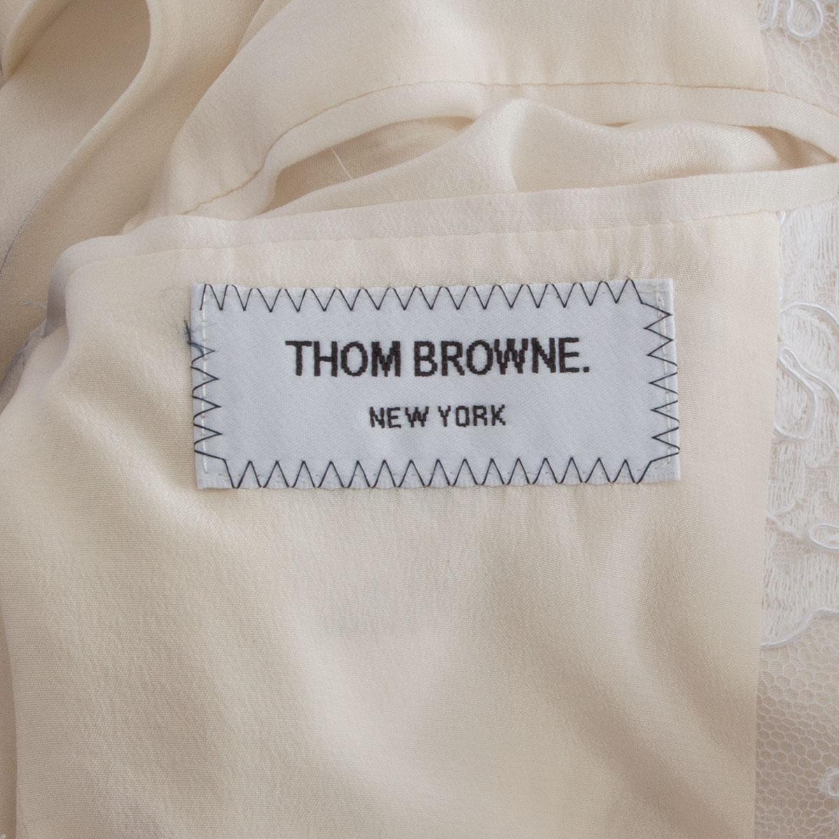 THOM BROWNE white & blue cotton & rayon LACE Blazer Jacket 1 S In Excellent Condition For Sale In Zürich, CH