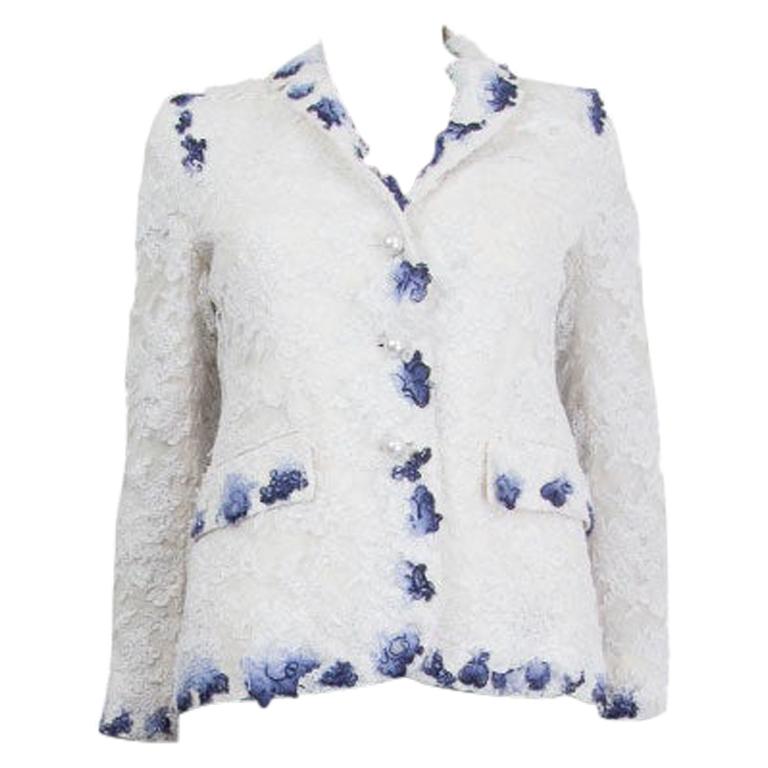 THOM BROWNE white & blue cotton & rayon LACE Blazer Jacket 1 S For Sale