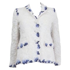 THOM BROWNE white & blue cotton & rayon LACE Blazer Jacket 1 S