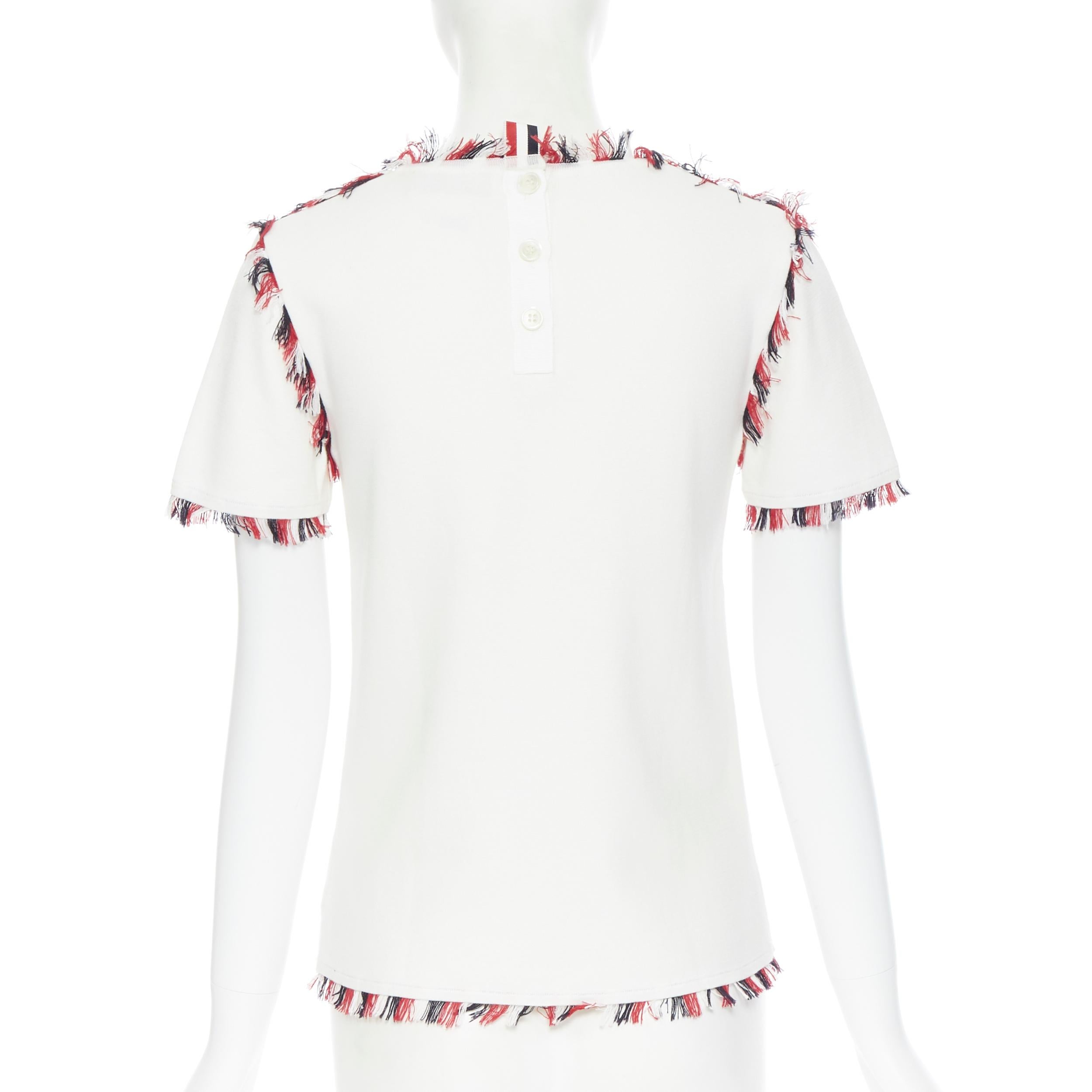 THOM BROWNE white cotton american red white blue fringe trim cotton top US0 In Fair Condition In Hong Kong, NT