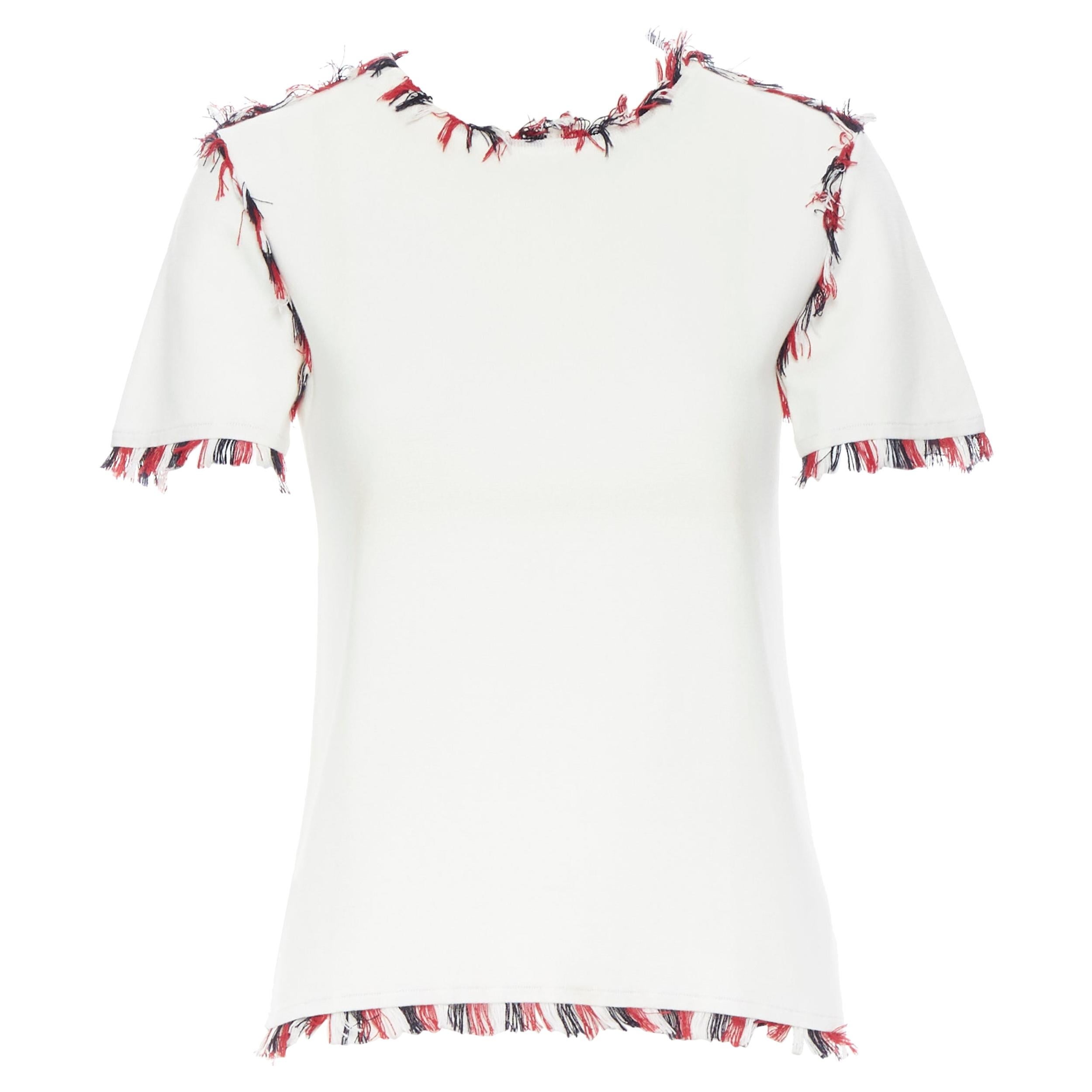 THOM BROWNE white cotton american red white blue fringe trim cotton top US0