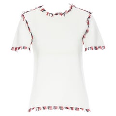 THOM BROWNE white cotton american red white blue fringe trim cotton top US0