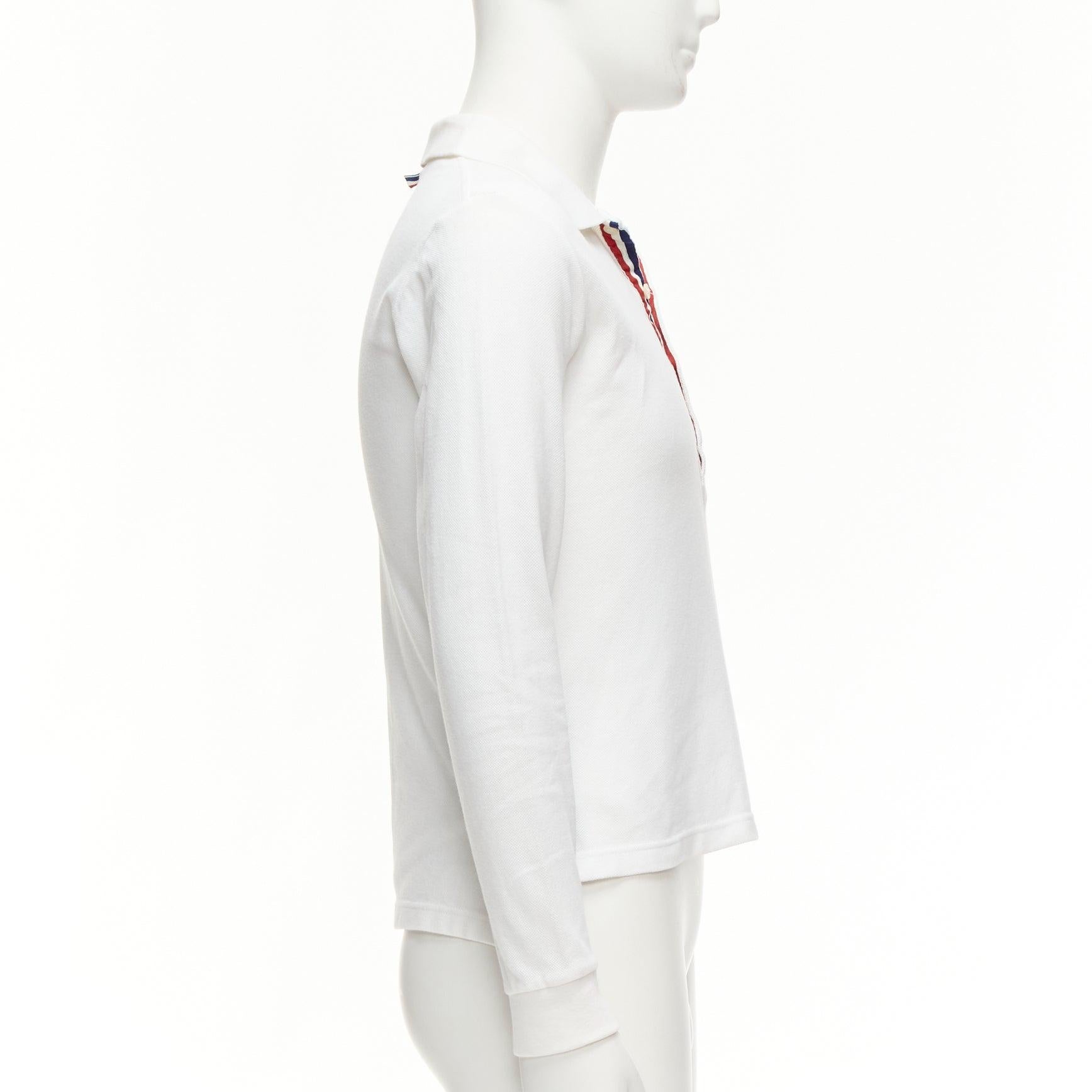 Men's THOM BROWNE white cotton red blue stripe placket polo shirt Sz.0 XS For Sale