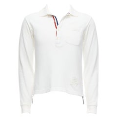 THOM BROWNE white cotton red blue stripe placket polo shirt Sz.0 XS
