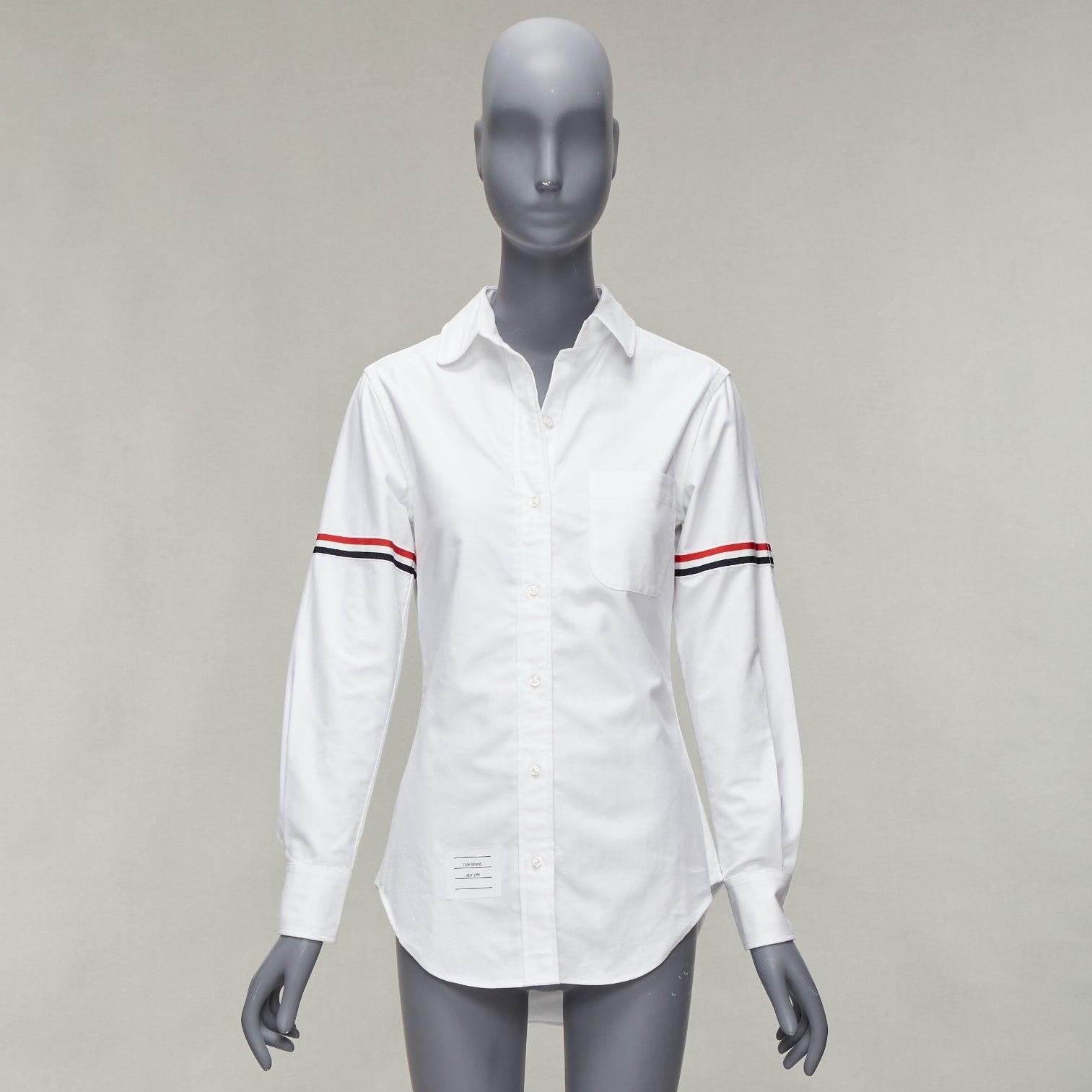 THOM BROWNE white cotton stripe grosgrain arm band dress shirt IT38 XS 7