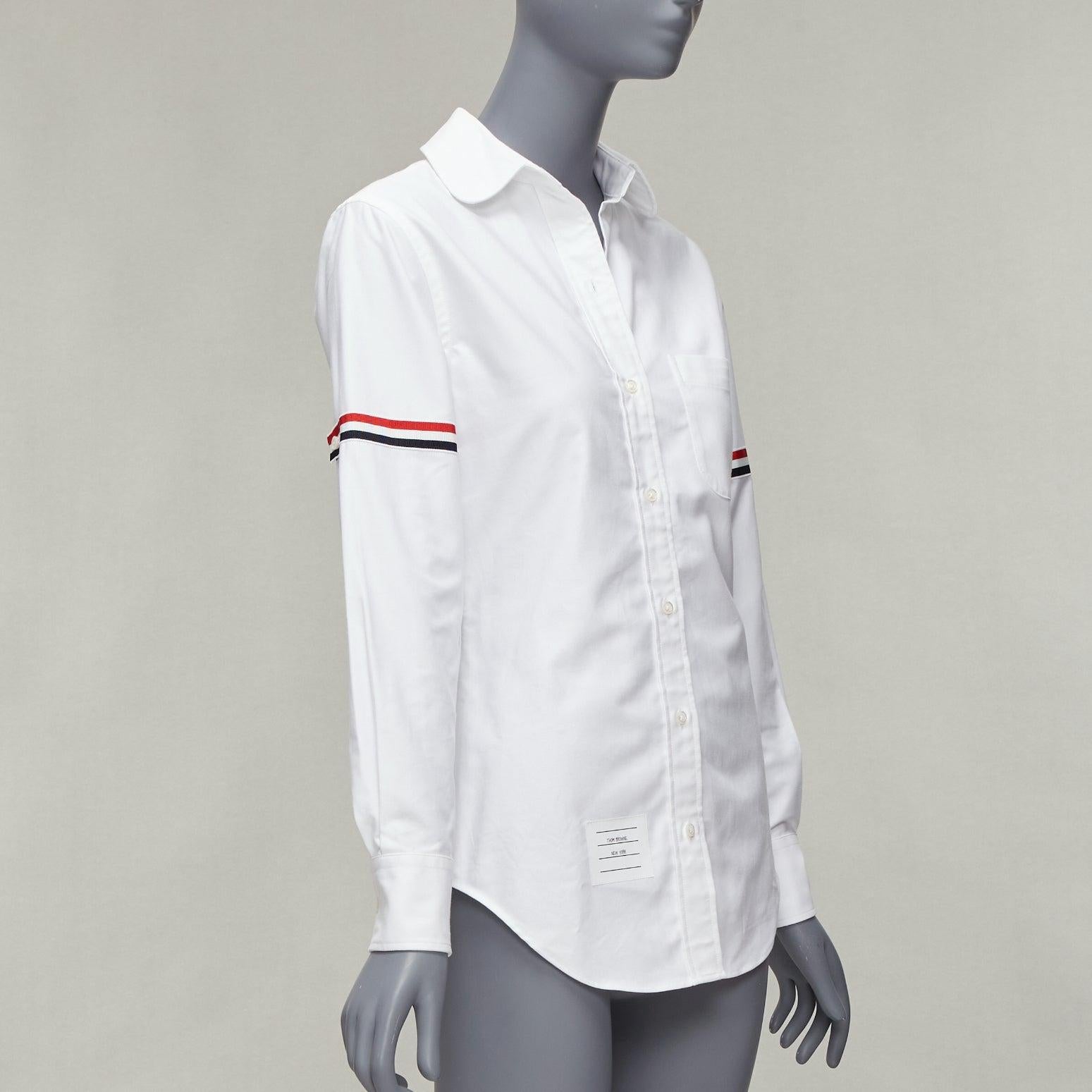 THOM BROWNE white cotton stripe grosgrain arm band dress shirt IT38 XS In Good Condition For Sale In Hong Kong, NT