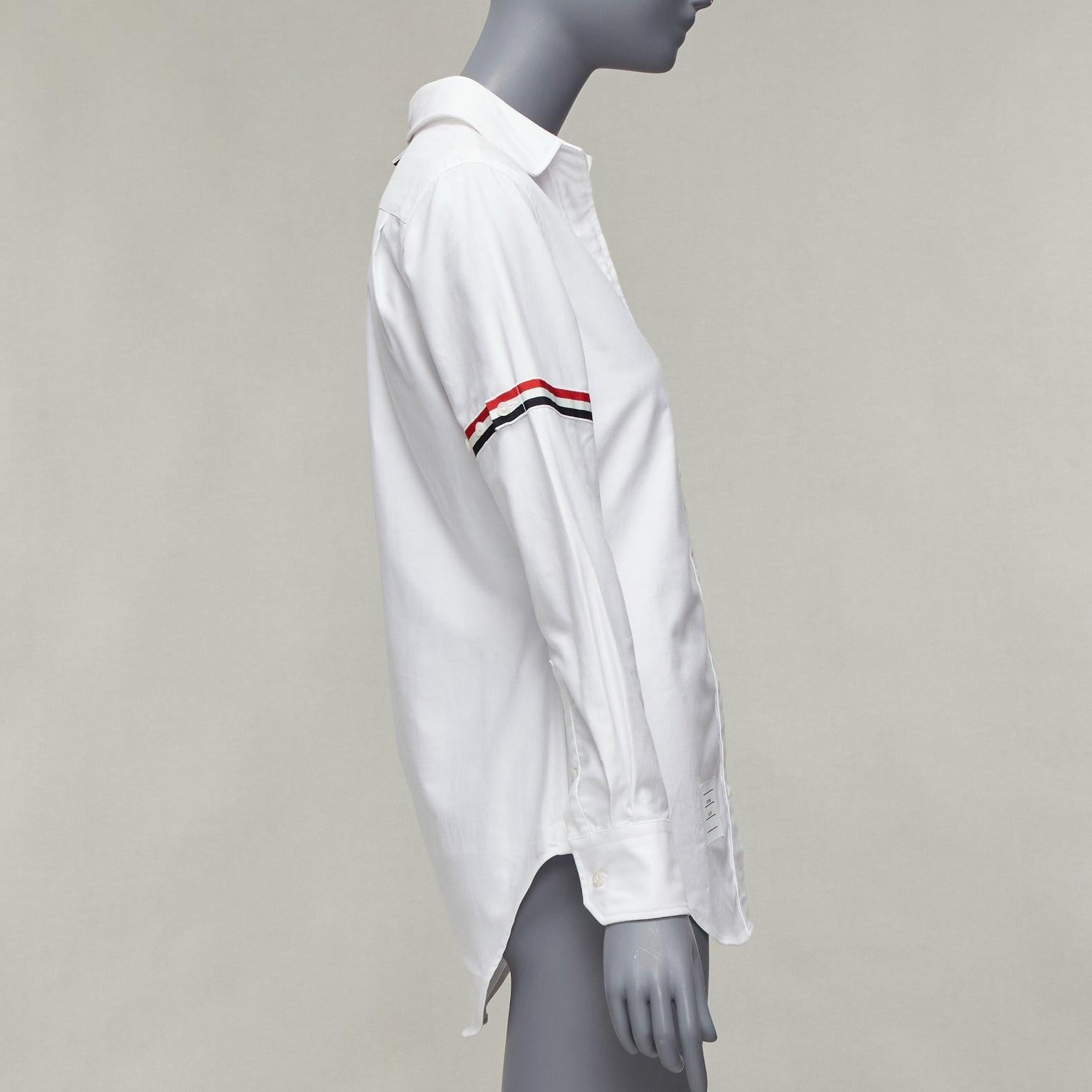 Women's THOM BROWNE white cotton stripe grosgrain arm band dress shirt IT38 XS For Sale