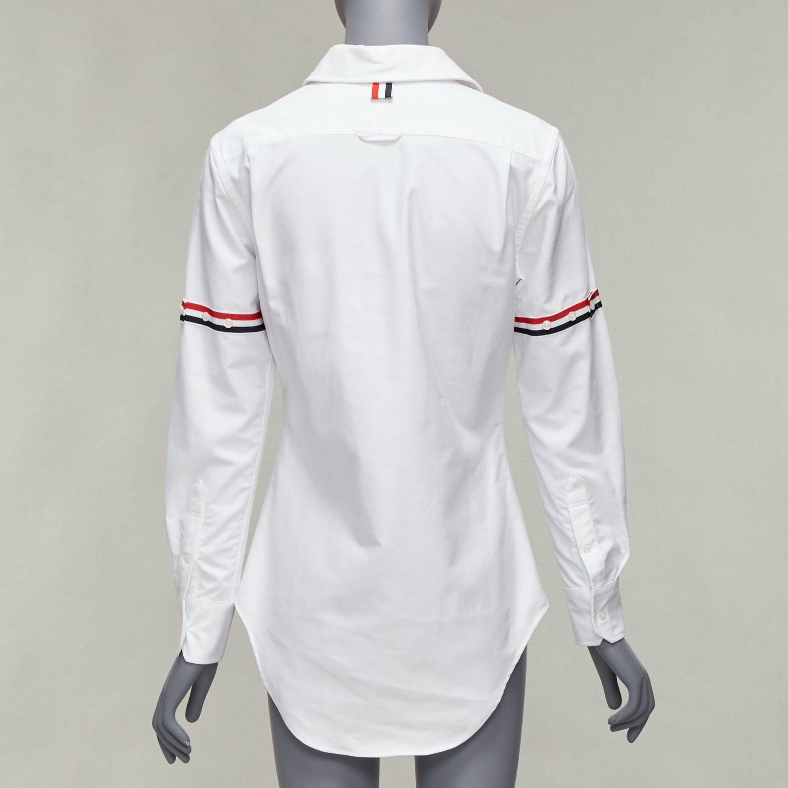THOM BROWNE white cotton stripe grosgrain arm band dress shirt IT38 XS For Sale 1