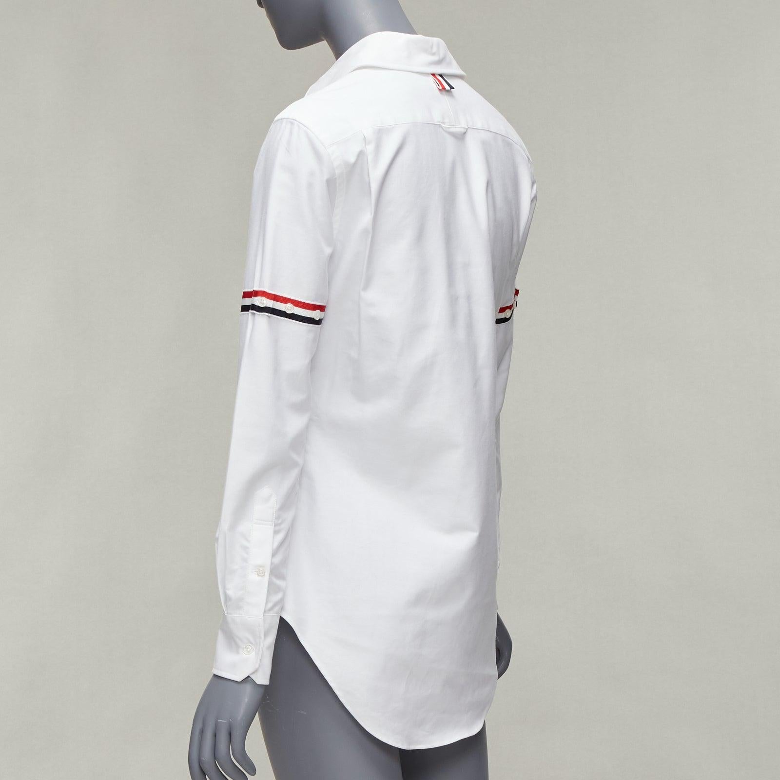 THOM BROWNE chemise habillée à rayures en coton blanc avec bandeau en gros-grain IT38 XS 2