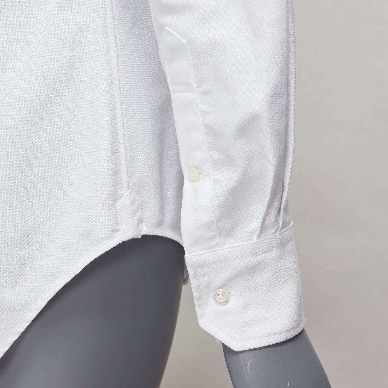 THOM BROWNE chemise habillée à rayures en coton blanc avec bandeau en gros-grain IT38 XS 3