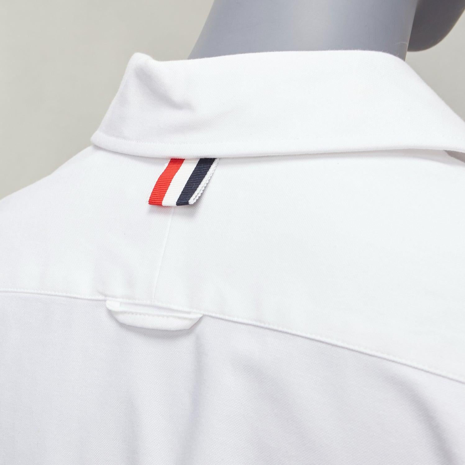 THOM BROWNE chemise habillée à rayures en coton blanc avec bandeau en gros-grain IT38 XS 4