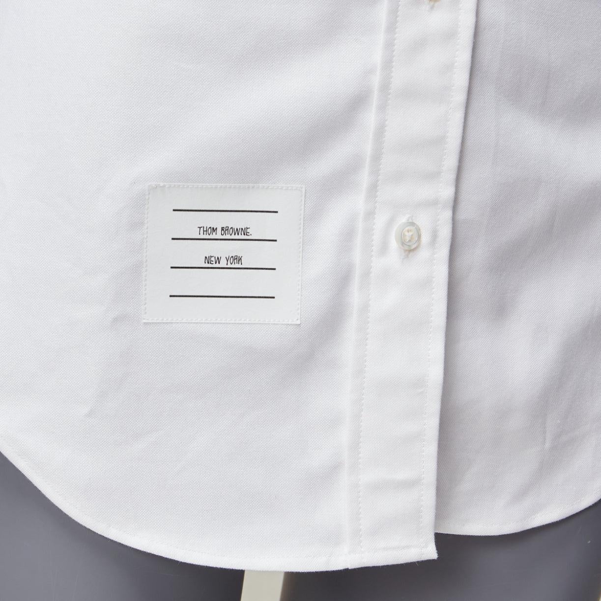 THOM BROWNE chemise habillée à rayures en coton blanc avec bandeau en gros-grain IT38 XS 5