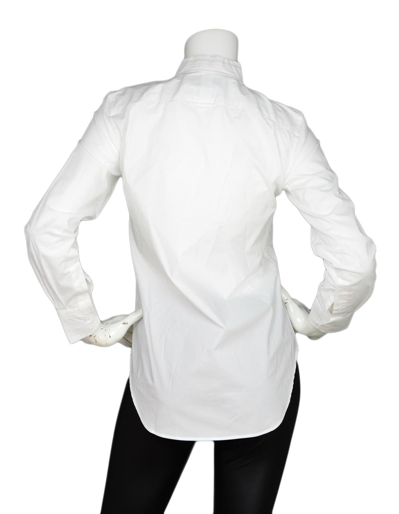 Thom Browne White Cotton Tie-Neck Striped Detail Poplin Button Up Shirt Sz 0 (Grau)
