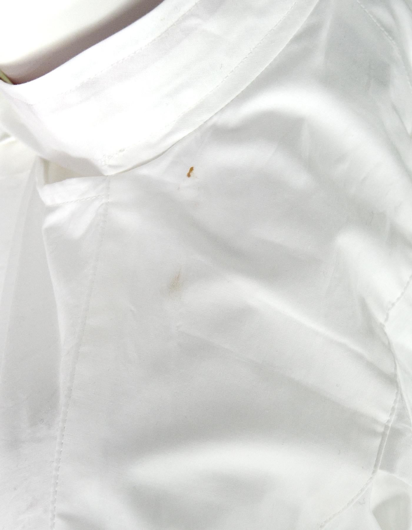 Thom Browne White Cotton Tie-Neck Striped Detail Poplin Button Up Shirt Sz 0 im Zustand „Gut“ in New York, NY