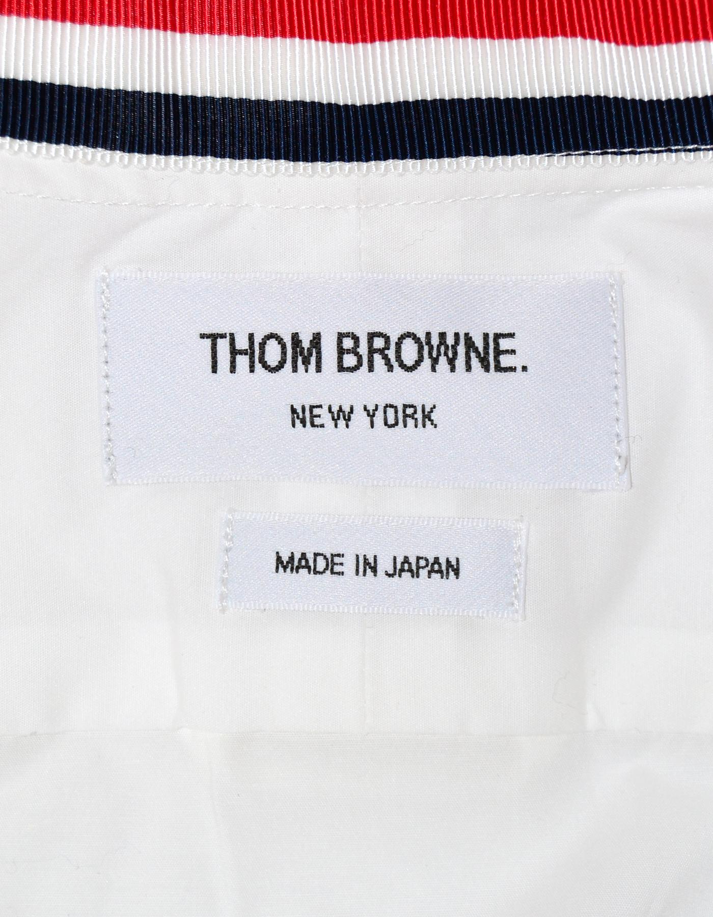 Thom Browne White Cotton Tie-Neck Striped Detail Poplin Button Up Shirt Sz 0 Damen