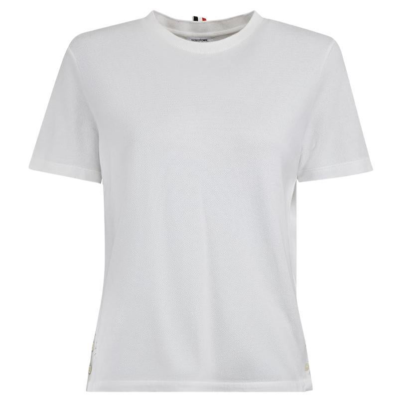 Thom Browne White Stripe Tape Detail T-Shirt Size M For Sale