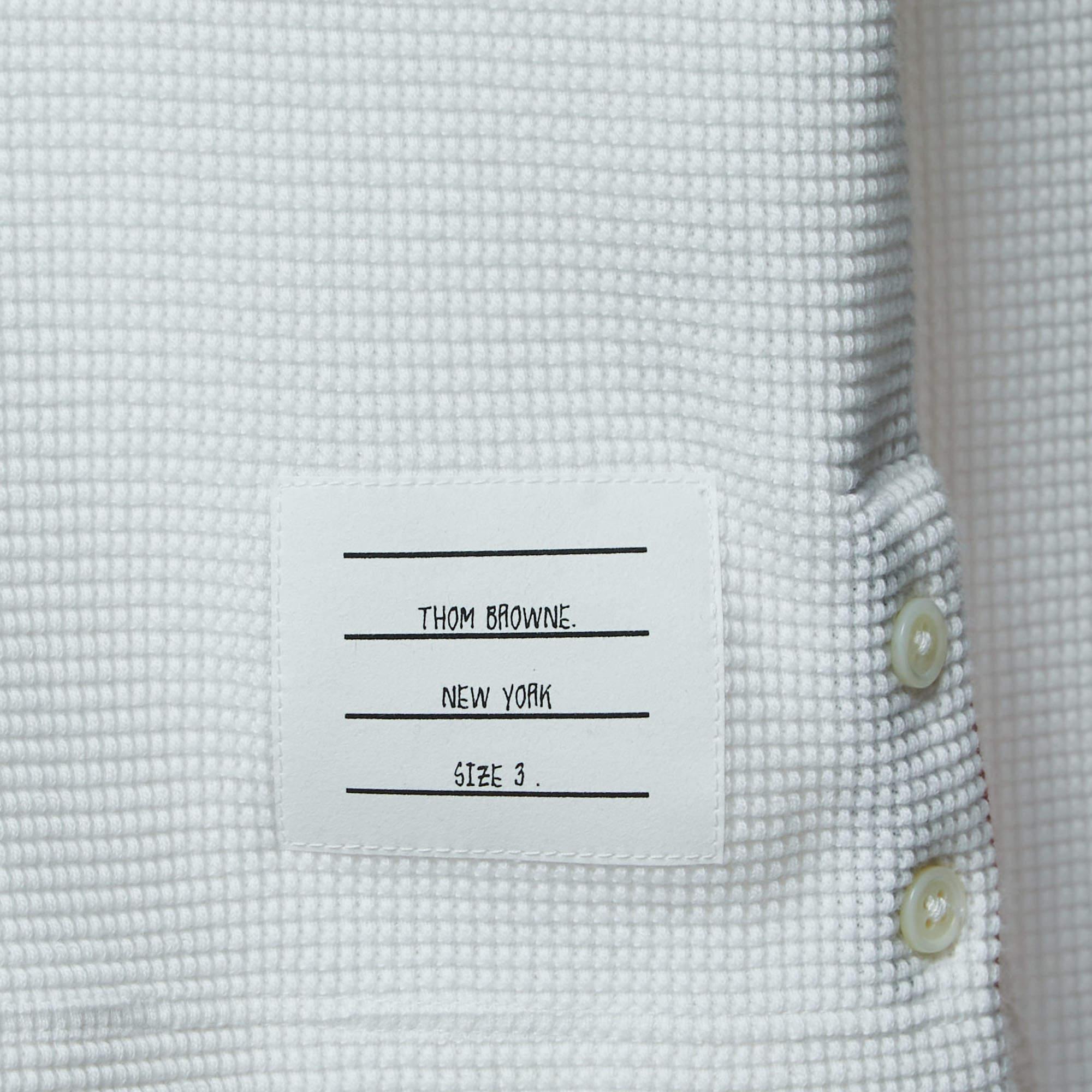 Thom Browne White Waffle Knit Turtleneck Sweater L In Excellent Condition For Sale In Dubai, Al Qouz 2