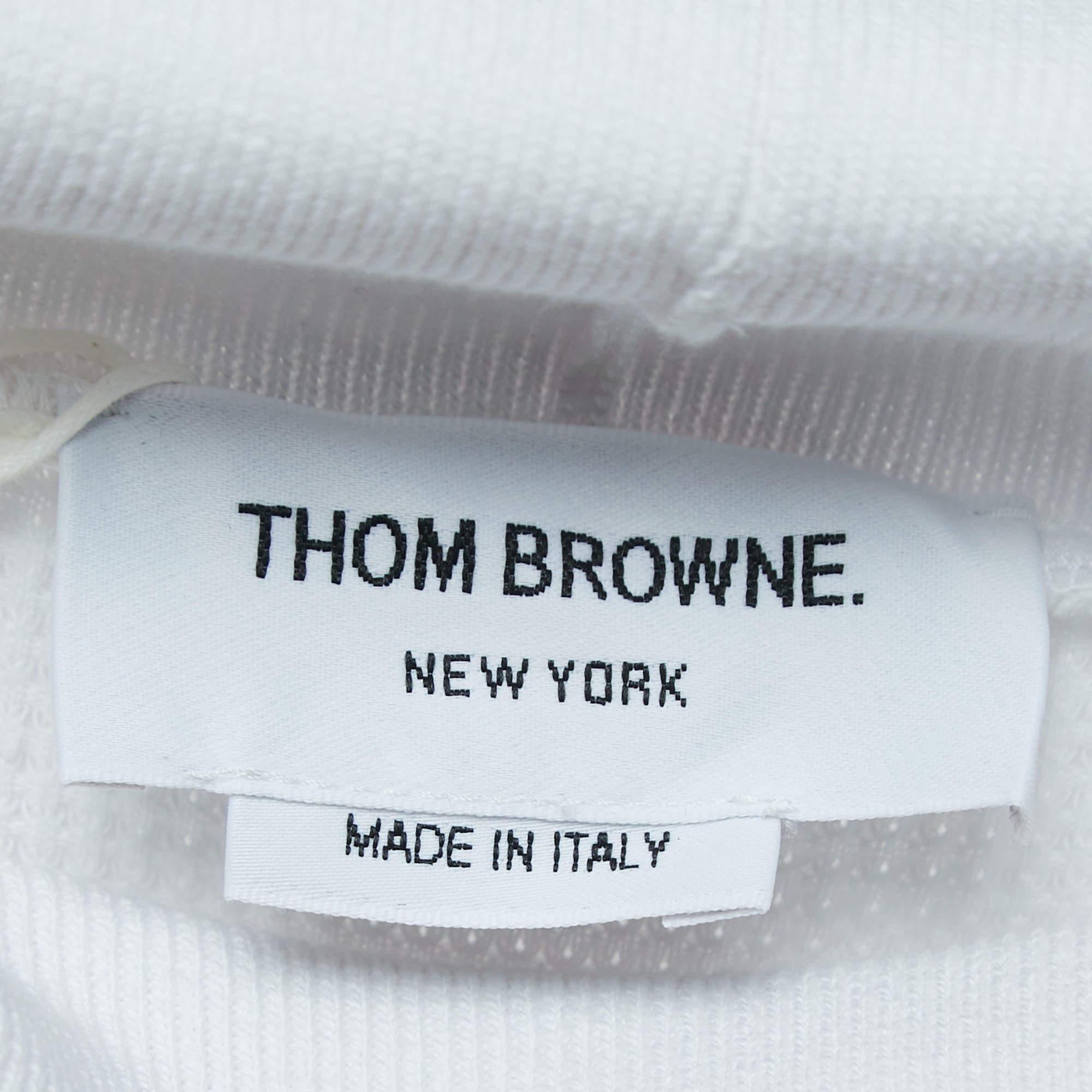 Men's Thom Browne White Waffle Knit Turtleneck Sweater L For Sale