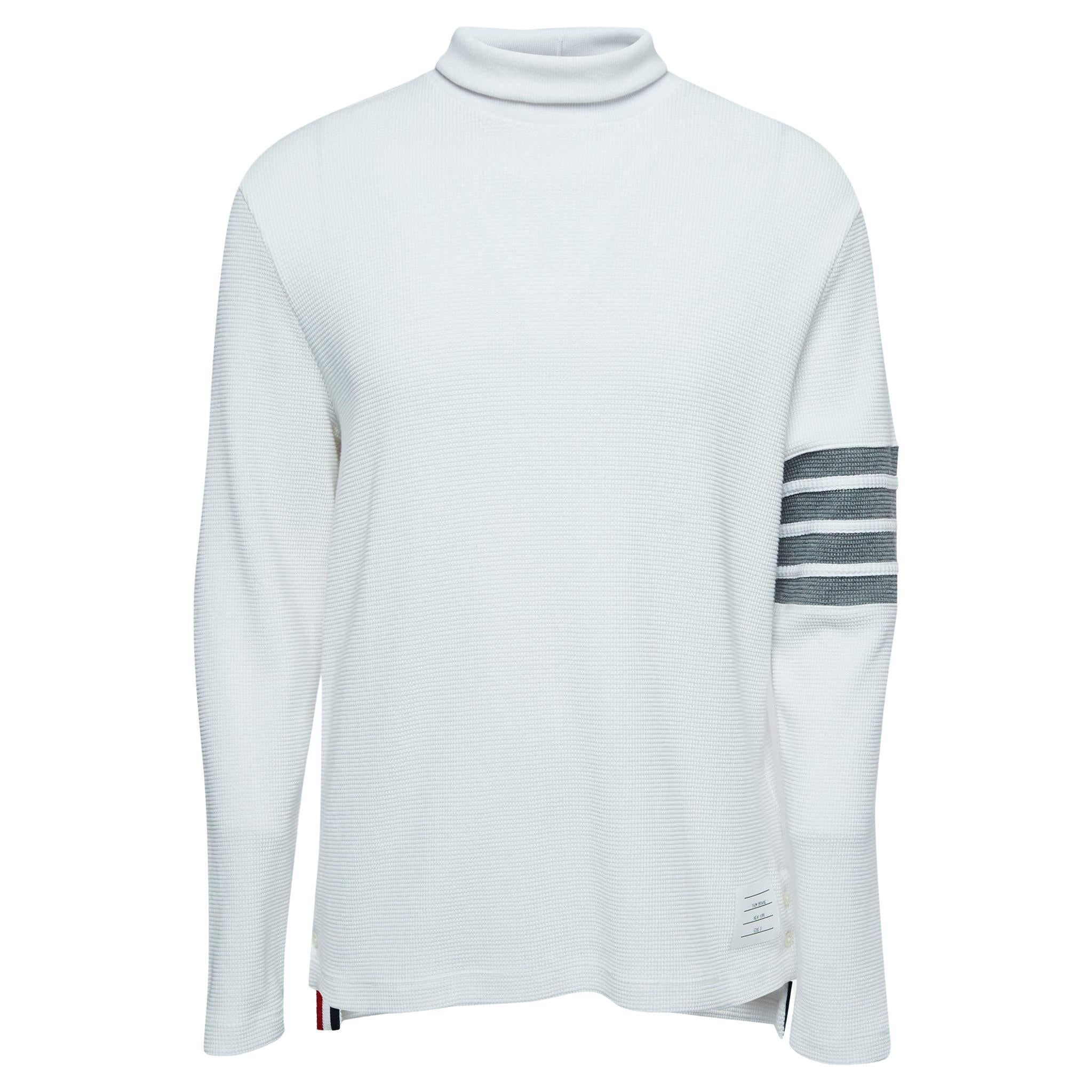 Thom Browne White Waffle Knit Turtleneck Sweater L For Sale