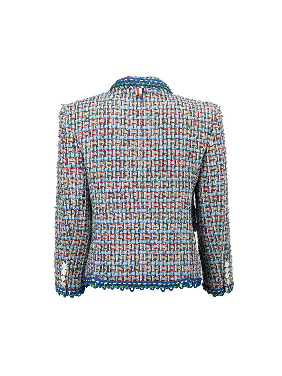 Thom Browne Women's Blue Tone Woven Single Breasted Blazer In Good Condition In London, GB