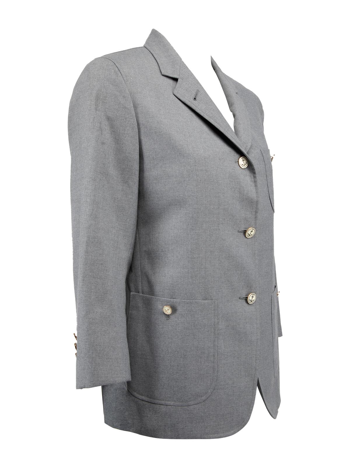 CONDITION is Never worn with tags. No wear and pilling to blazer is evident on this used Thom Browne designer resale item. Details Grey Polyester and wool Single breasted blazer Loose fit Long sleeve 2x exterior pockets 3x interior pockets Button