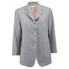 Thom Browne Women's Wool Blazer with Gold Anchor Button and Stripe Detail