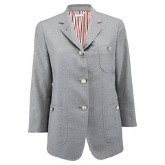 Thom Browne Damen-Blazer aus Wolle mit goldenem Anker-Knöpfen und Streifendetail