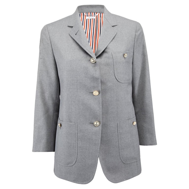 Thom Browne Women's Wool Blazer with Gold Anchor Button and Stripe Detail  For Sale at 1stDibs
