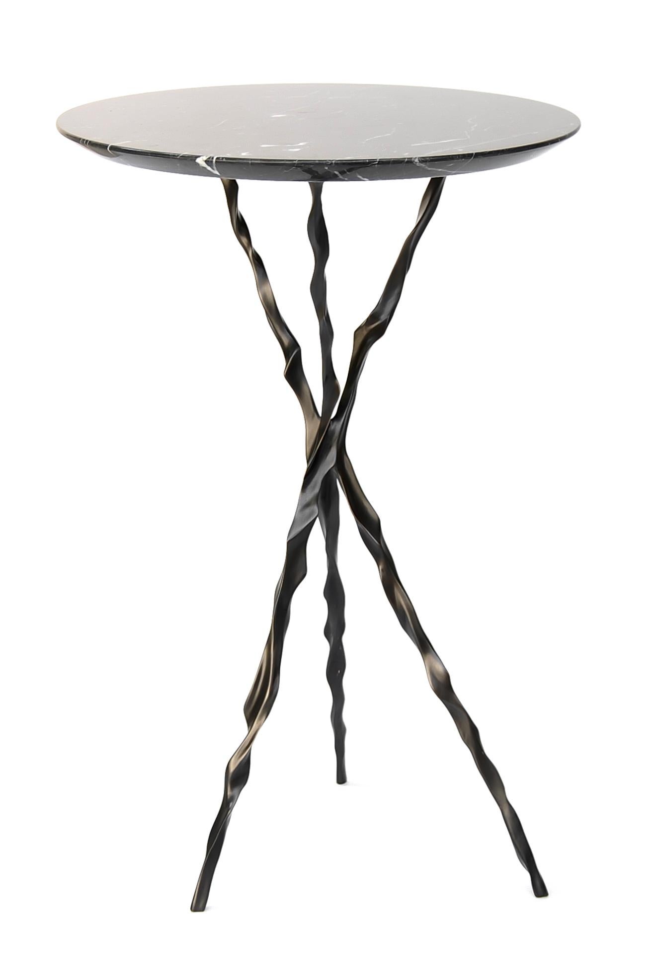 Modern Thom Drink Table with Nero Marquina Marble Top by Fakasaka Design For Sale