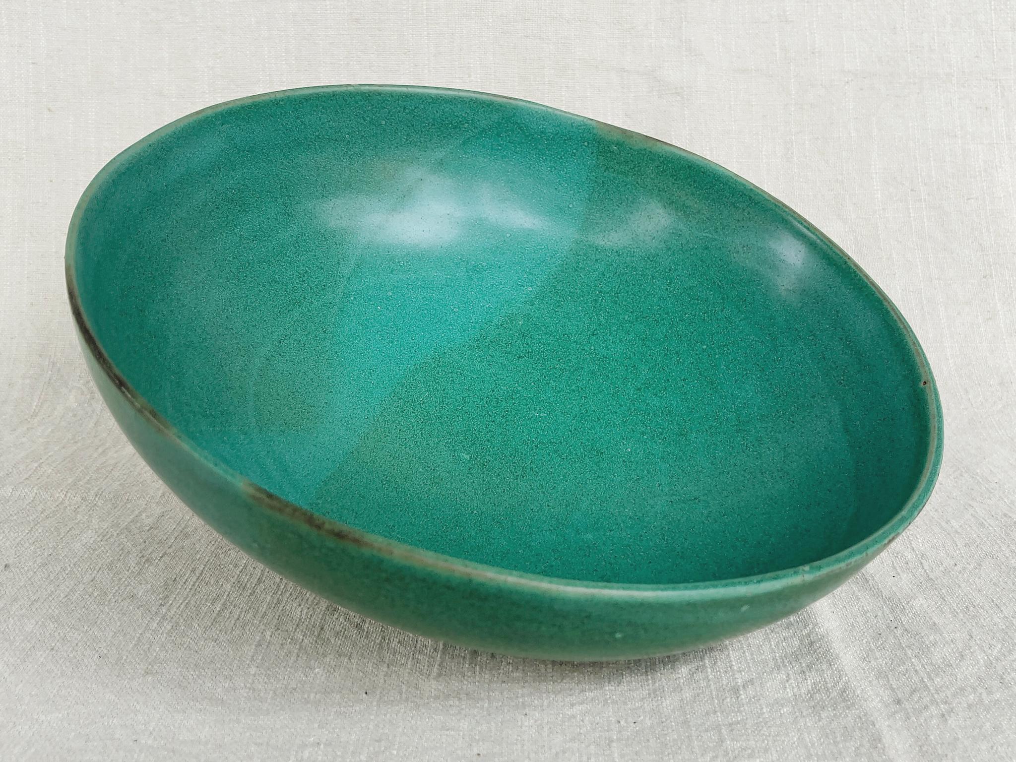 Glazed Thom Lussier Ceramic Bowl #28, from the Oxidized Copper Collection For Sale