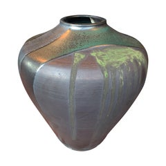 Thom Lussier Ceramic Vase with Green and Metallic Black Glaze