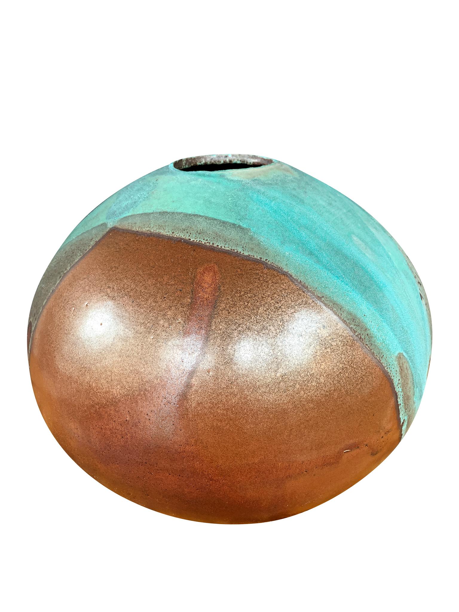American Thom Lussier Ceramic Vessel #2, from the Oxidized Copper Collection For Sale