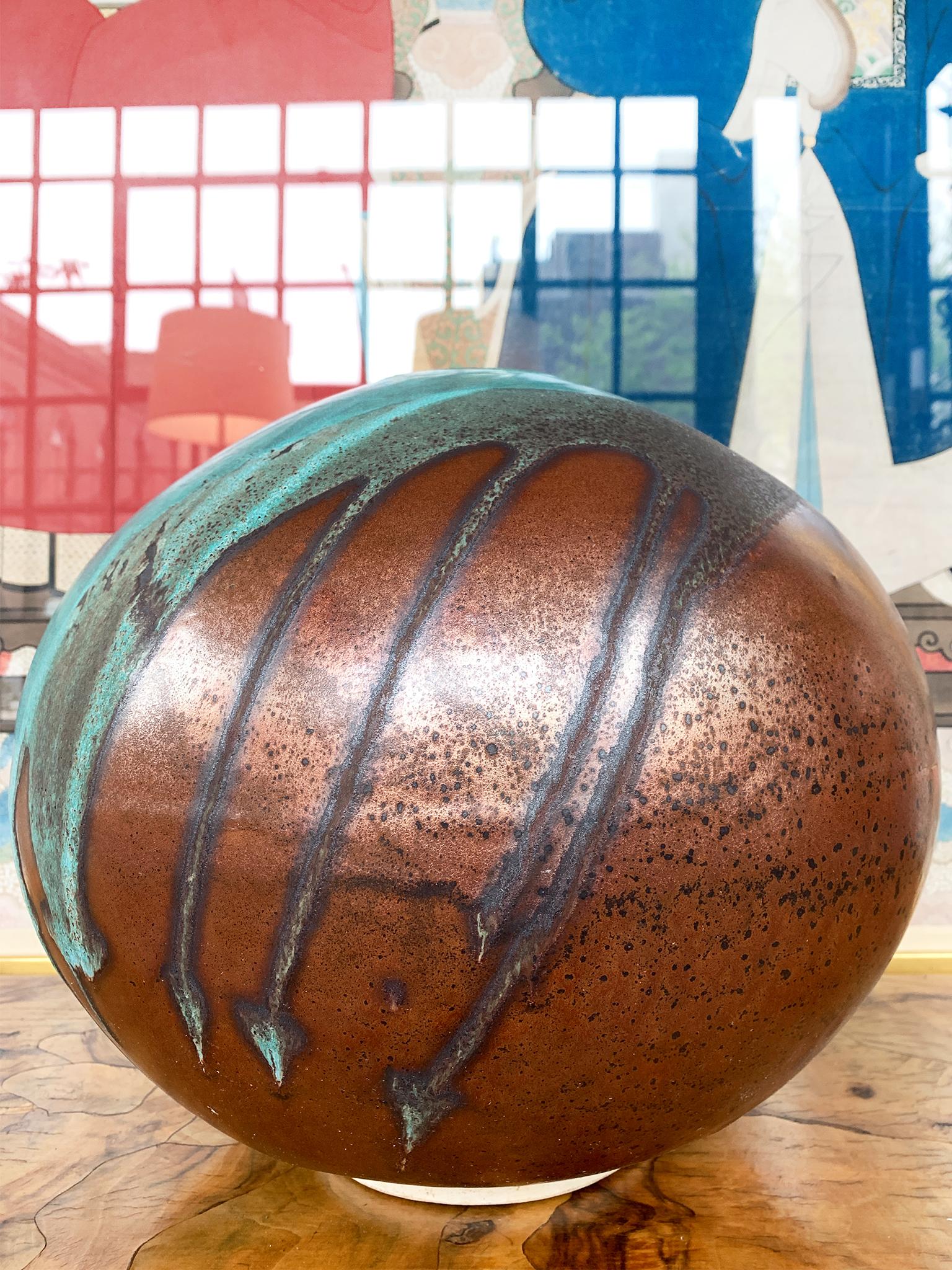 Glazed Thom Lussier Ceramic Vessel #2, from the Oxidized Copper Collection For Sale